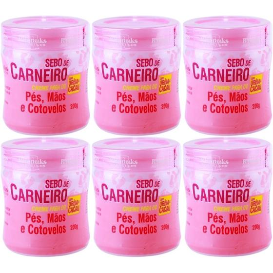 Imagem de 6 Creme Hidratante Pé Mãos Rachadura Sebo De Carneiro 200g