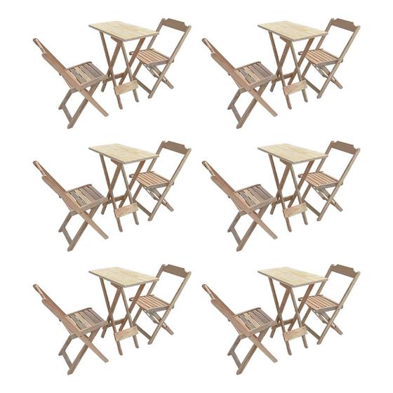 Imagem de 6 Jogos de Mesa Compacta 35x70 com 2 Cadeiras Ideal para Área de Lazer - sem Pintura 