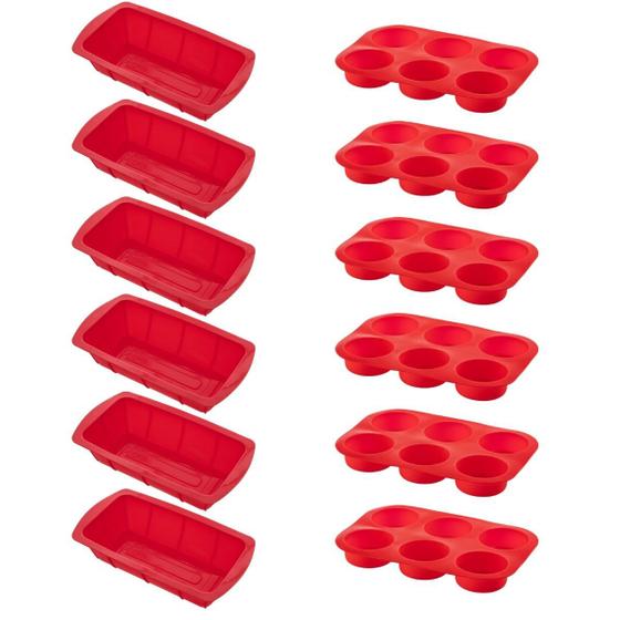 Imagem de 6 Kit Forma Silicone Resistente p/ Cupcakes e Pães Sortida