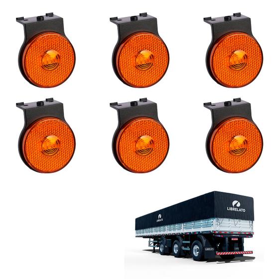 Imagem de 6 Lanterna Lateral Librelato LED Âmbar 65mm C/ Sup. e Conec