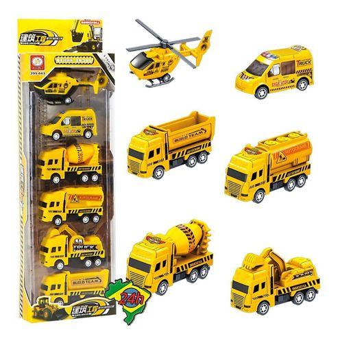 Imagem de 6 Miniatura Caminhões Brinquedo Amarelo Ambulância Helicópt