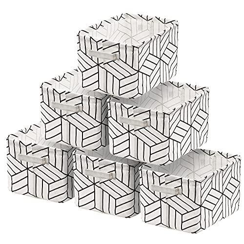 Imagem de 6 Pcs Storage Basket Foldable Cube Bins Square Mini Box Receber Tela retângulo organizador com alças para o Berçário Home Office Kids Toys Books Pequenos 11x8x6,3 polegadas Branco