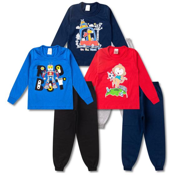 Imagem de 6 Peças de Roupas Conjuntos Meia Estação Infantil Masculino Inverno Menino - 3 Camisetas e 3 Calças