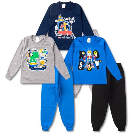 Imagem de 6 Peças de Roupas Conjuntos Meia Estação Infantil Masculino Inverno Menino - 3 Camisetas e 3 Calças