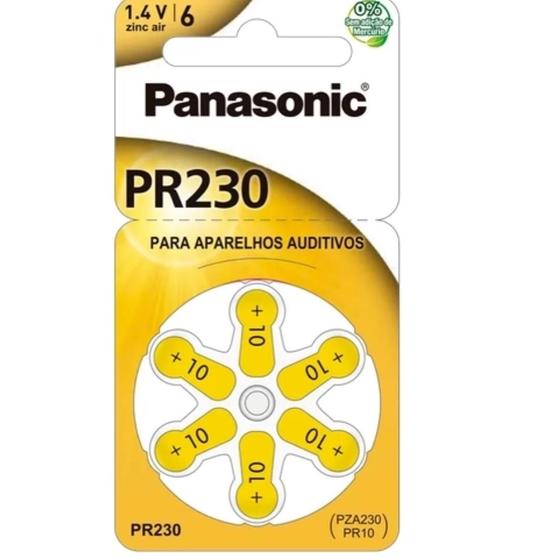 Imagem de 6 Pilhas Bateria 10 PR230 PR70 Panasonic Amarelo Aparelho Auditivo