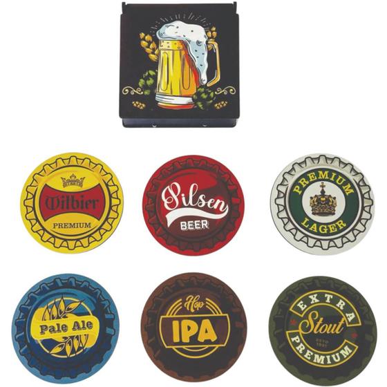 Imagem de 6 Porta Copos em MDF Cerveja Artesanal Descansos de Taças Beer com Caixa Personalizada