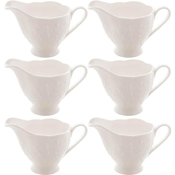 Imagem de 6 Porta Molhos Porcelana New Bone Branca 200ml Lyor Molheiras para Caldas Butterfly Flowers