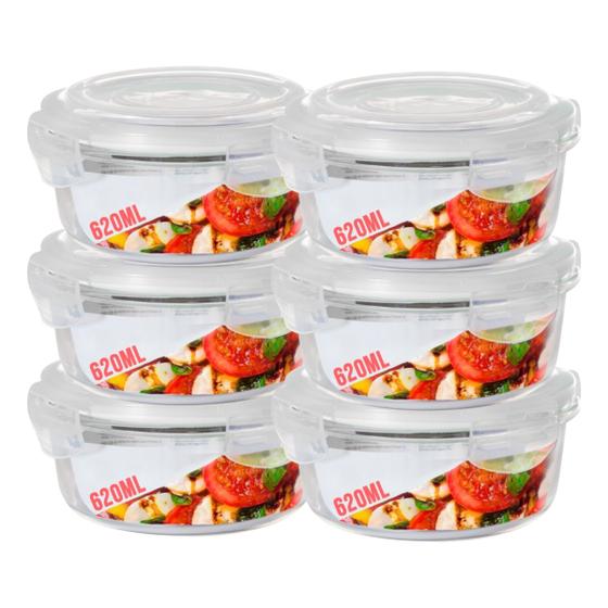 Imagem de 6 Potes Hermetico 620ml Redondo Vidro Microondas Multiuso