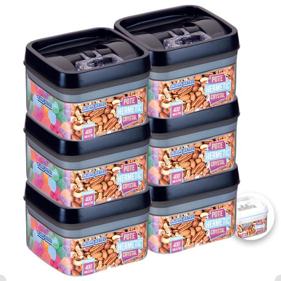 Imagem de 6 Potes Hermeticos Porta Mantimentos Empilháveis De 400 Ml