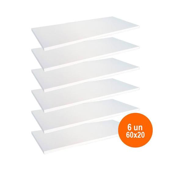Imagem de 6 Prateleiras 60X20Cm 100% Mdf Branco Com Suporte Invisível