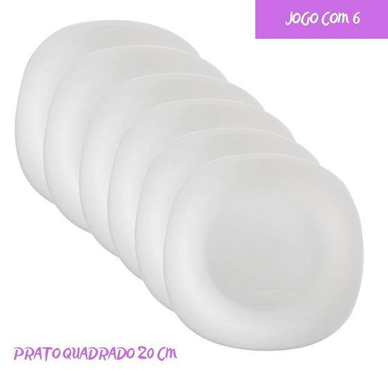 6 Pratos Quadrados Raso 20cm Sobremesa Branco Menor preço em 6 Pratos Quadrados Raso 20cm Sobremesa Branco