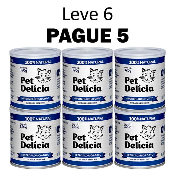 Imagem de 6 Rações Úmidas Pet Delícia Gatos Hipercalórica 320g