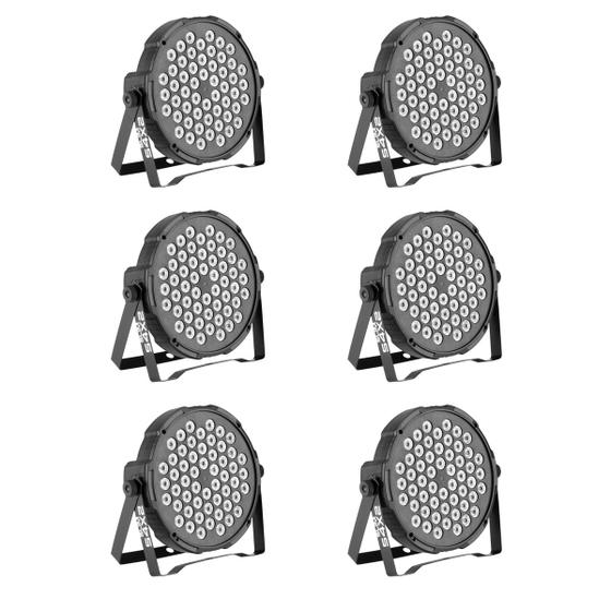 Imagem de 6 Refletores Led Par 64 Rgb 54 Leds De 3w, Dmx, Strobo Displ