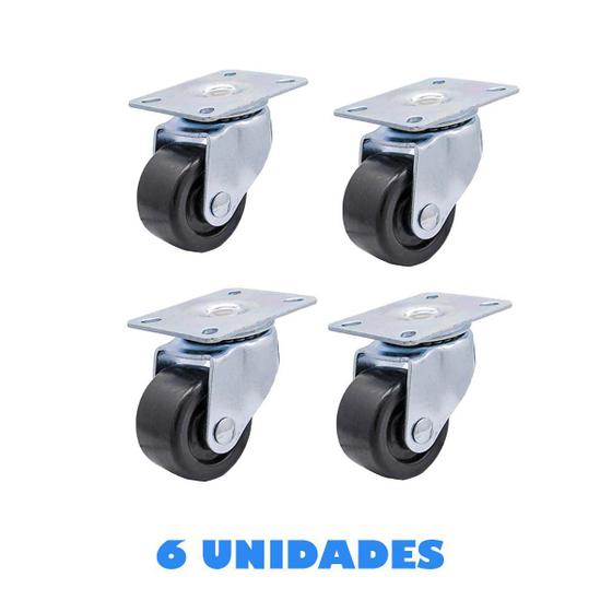 Imagem de 6 Rodízios Giratórios Sem Trava Mini Rodinha Para Móvel 25mm