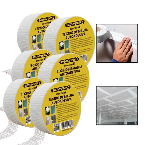 Imagem de 6 Rolos De Fita Telada Autoadesiva De Fibra De Vidro Drywal