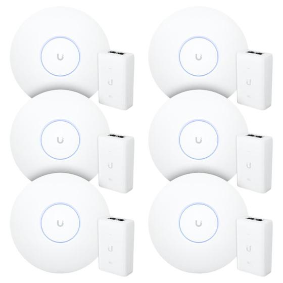 Imagem de 6 Roteadores Wi-Fi 6 Access Point 3.0 Gbps + 6 Injetores PoE+  6 U6+ Ubiquiti C/ 6 Fontes 48V 30W