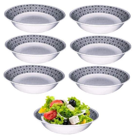 Imagem de 6 Saladeiras Tigela Bowl Melamina Grande Preta Decorada 1L