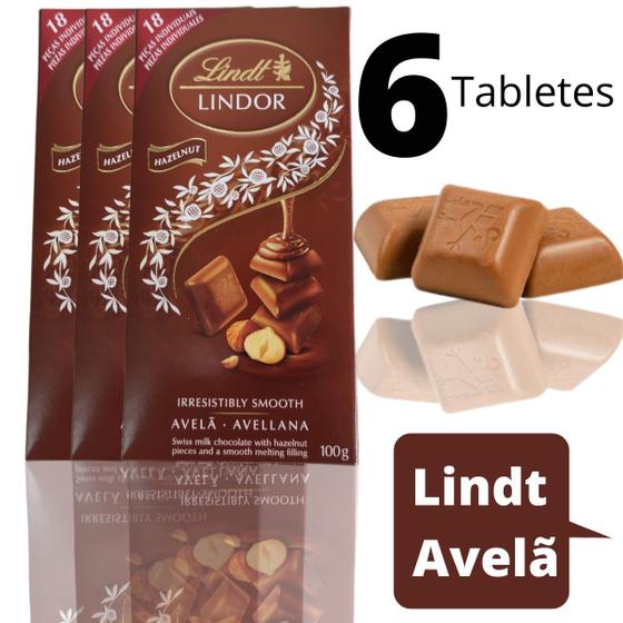 Imagem de 6 Tablete de Chocolate Lindt Lindor  Avelã Singles Milk 100g