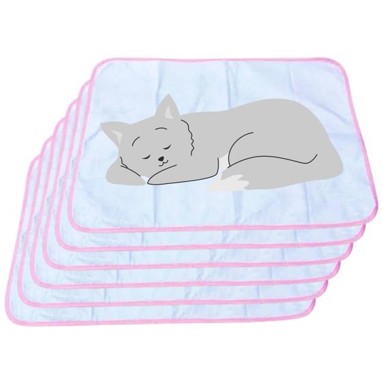 Imagem de 6 Tapetinhos Macios para Dormir Pet  200 Lavagens 70x50 Branco com Borda Rosa Quality