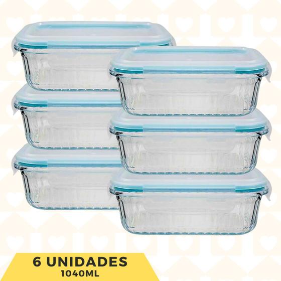 Imagem de 6 -Tigela Potes 1040ML Vidro Resistente Retangular Hermetico