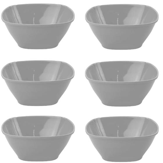 Imagem de 6 Tigela Quadrada Bowl Kit em Melamina Pote Cinza 300ml