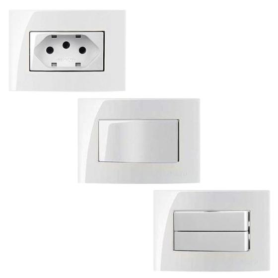 Imagem de 6 Tomada Embutir 3 Pinos 10a + 4 Interruptor Duplo Simples + 4 Interruptor Simples Sleek Branco Margirius