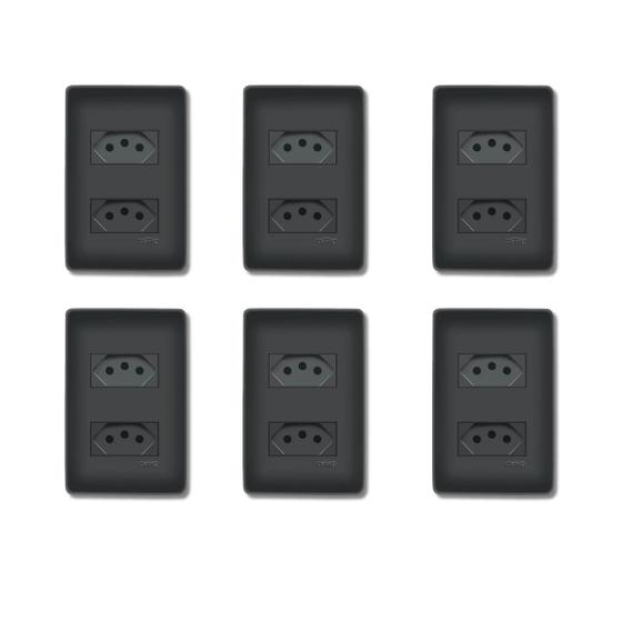 Imagem de 6 Tomadas Dupla Preta 2P+T Distanciadas 10A 250V Com Placa Habitat Black- FAME