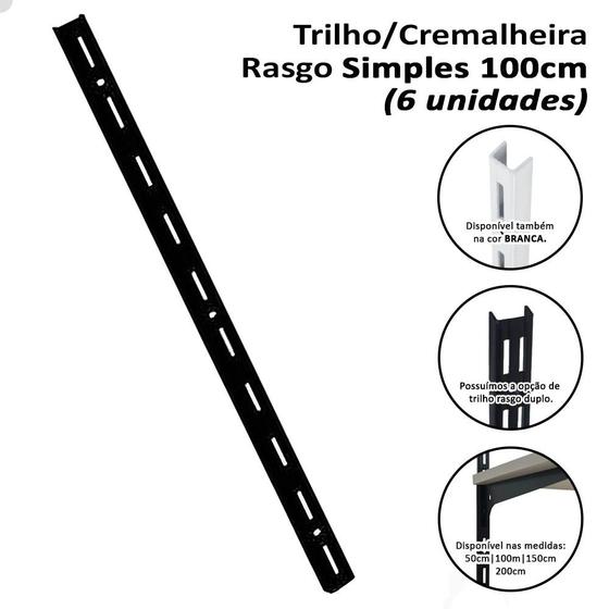 Imagem de 6 Trilhos Cremalheira Rasgo Simples 100cm 1m para Prateleira