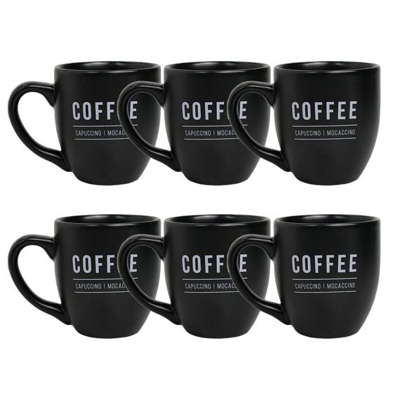 Imagem de 6 Unidades De Caneca 300ml Para Café Chá Suco Manhattan Preto Porcelana