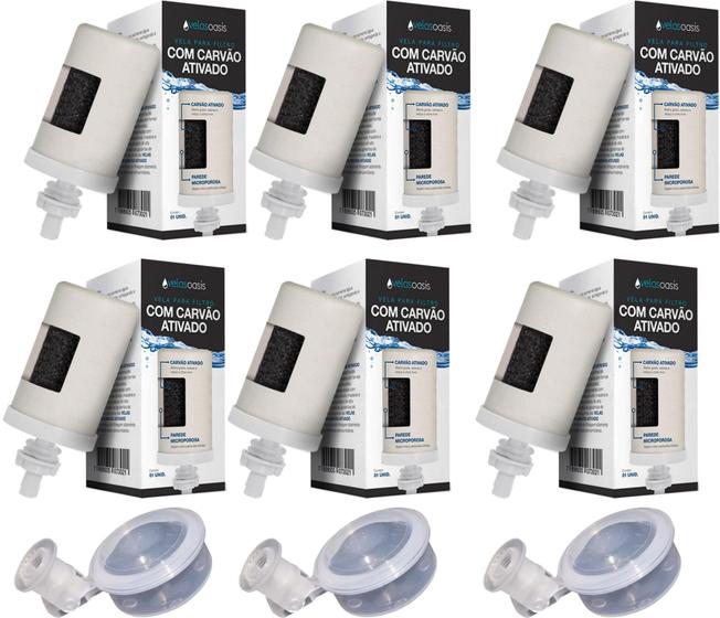 Imagem de 6 Velas Refil Para Filtro de Água Com Carvão Ativado + 3 Boias