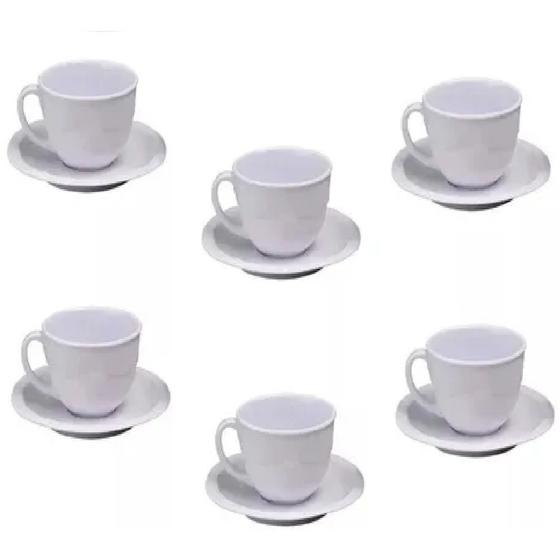 Imagem de 6 Xícara Caneca com Pires Branco Kit em Melamina 200ml