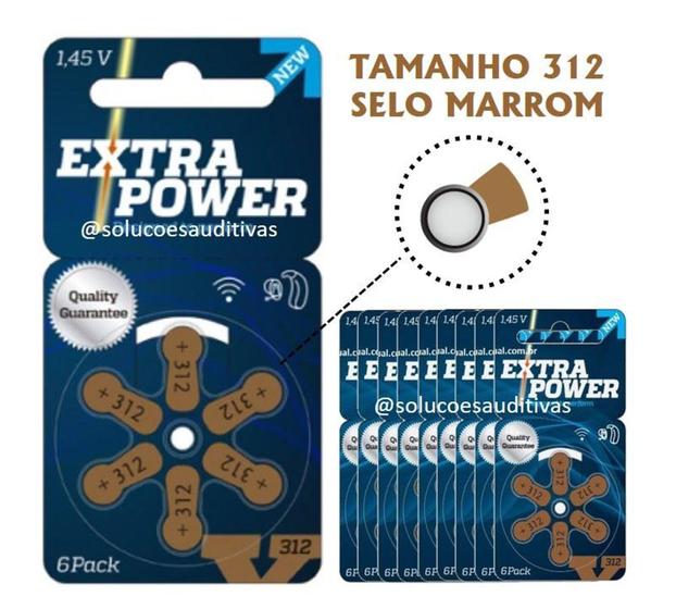 Imagem de 60 Baterias/Pilhas para Aparelho Auditivo ExtraPower - tamanho 312 (SELO MARROM)