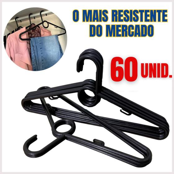 Imagem de 60 Cabide Adulto Preto Para Roupas Calças Camisas Antideslizante