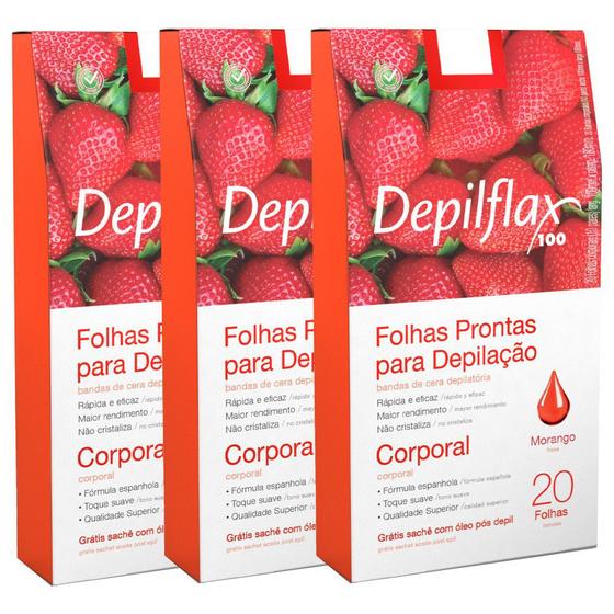 Imagem de 60 Folhas Prontas Depilação Corporal Depilflax Morango