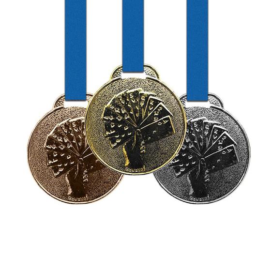 Imagem de 60 Medalhas Baralho Metal 35mm Ouro Prata Bronze