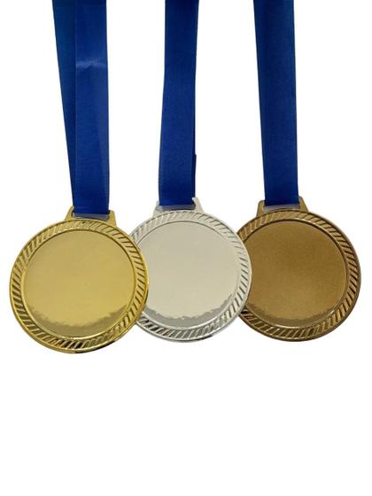 Imagem de 60 Medalhas De Aço 6Cm Ouro Prata Bronze Centro Liso Esporte