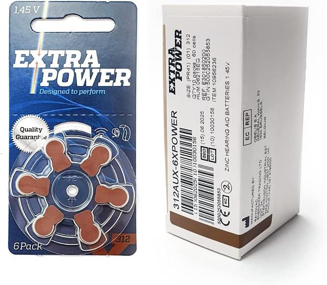 Imagem de 60 Pilhas Baterias Aparelho Auditivo Modelo 312 - Extra Power (10 cartelas = 1 Caixa)