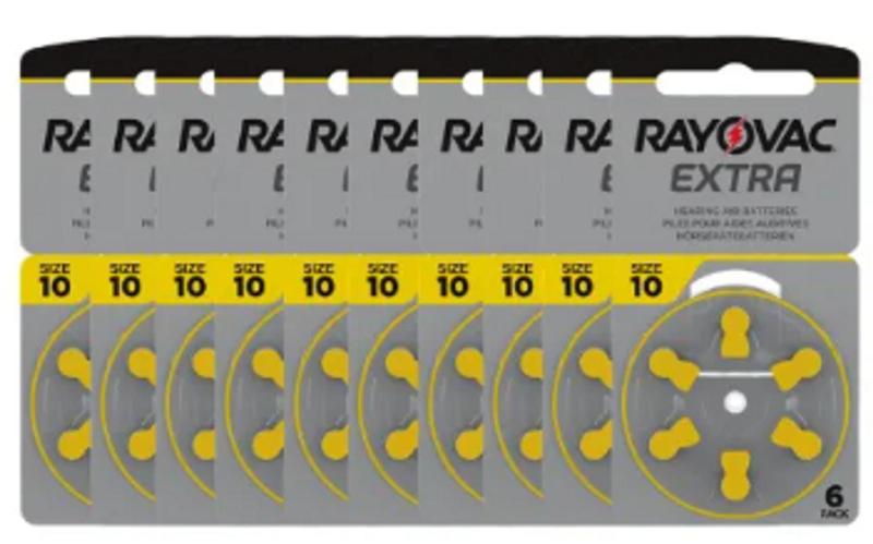 Imagem de 60 Pilhas RAYOVAC para aparelhos auditivos - Tamanho 10(selo Amarelo)