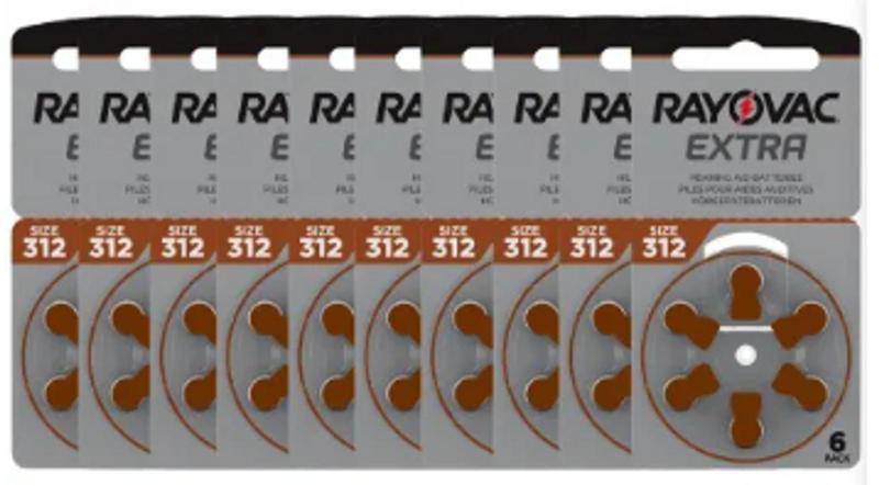 Imagem de 60 Pilhas RAYOVAC para aparelhos auditivos - Tamanho 312(selo Marrom)