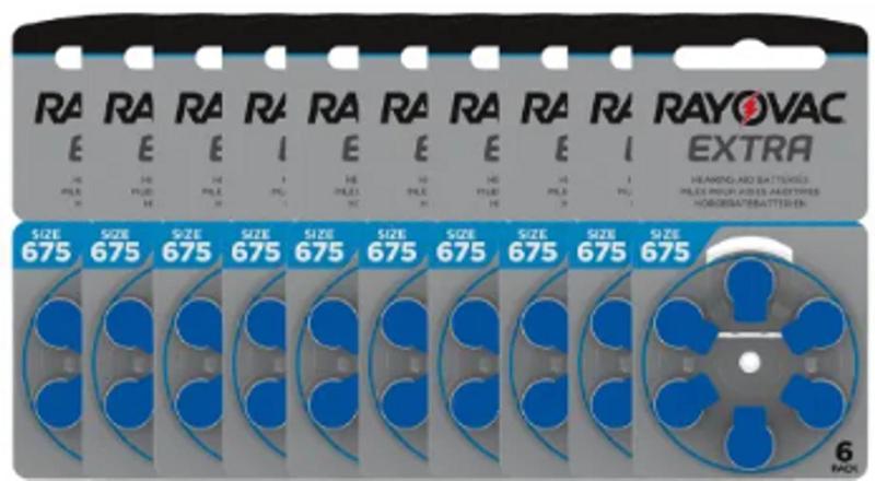 Imagem de 60 Pilhas RAYOVAC para aparelhos auditivos - Tamanho 675(selo Azul)