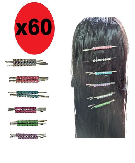 Imagem de 60 Presilhas Grampo De Metal E Strass Para Cabelo Colorido