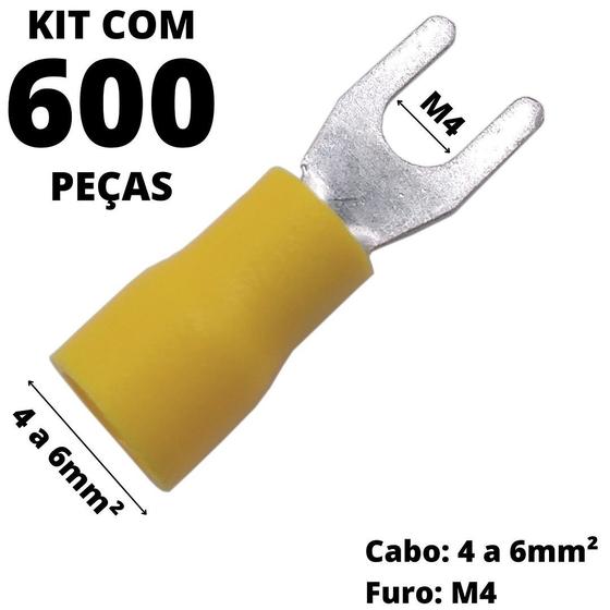 Imagem de 600un Terminal Forquilha Garfo Amarelo 4,0-6,0mm² M4 SV5.5-4