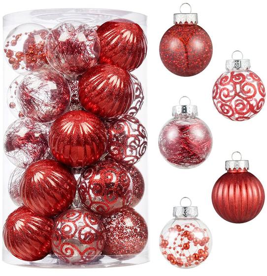 Imagem de 60mm/2.36" Enfeites de bola de Natal Quebrou grande plástico transparente pendurado enfeites de árvore de Natal conjuntos decorações de bola com decorações delicadas recheadas (25CT, vermelho)