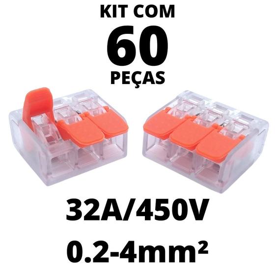 Imagem de 60un Conector Elétrico Emenda Derivação Para Iluminação 3 vias 4mm² 32A/450V Laranja