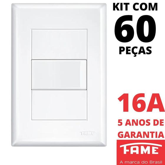 Imagem de 60un Interruptor Paralelo Three Way 16A Com Placa Evidence FAME