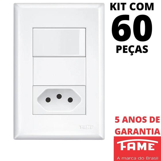 Imagem de 60un Interruptor Paralelo Three Way 16A e Tomada Padrão 2P+T 10A Com Placa Evidence FAME