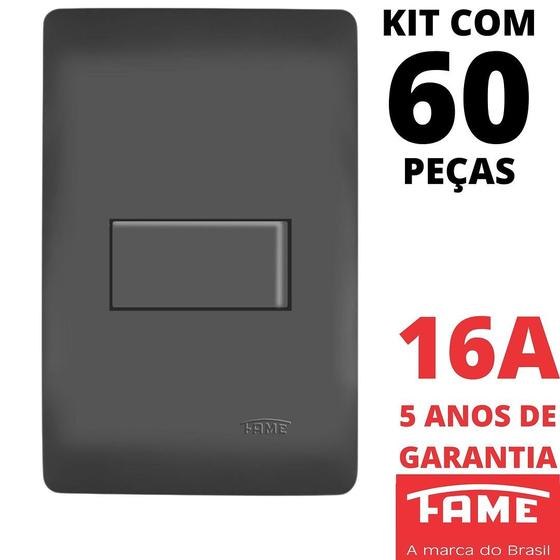 Imagem de 60un Interruptor Simples 10A Com Placa Habitat Black FAME