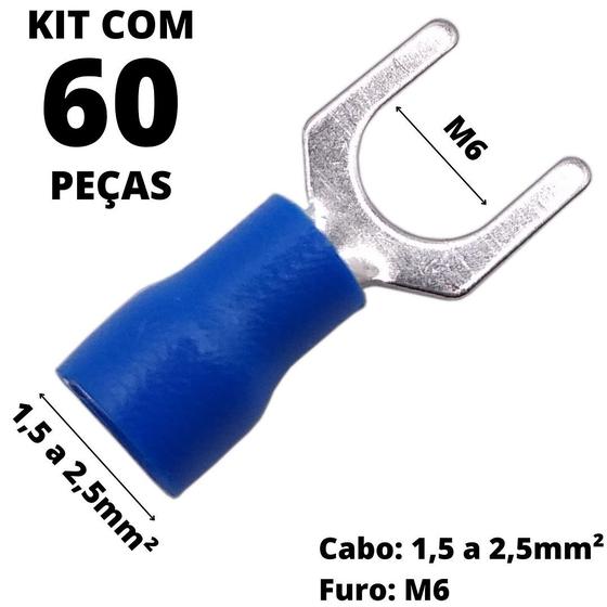 Imagem de 60un Terminal Forquilha Garfo Azul 1,5-2,5mm² M6 SV2-6