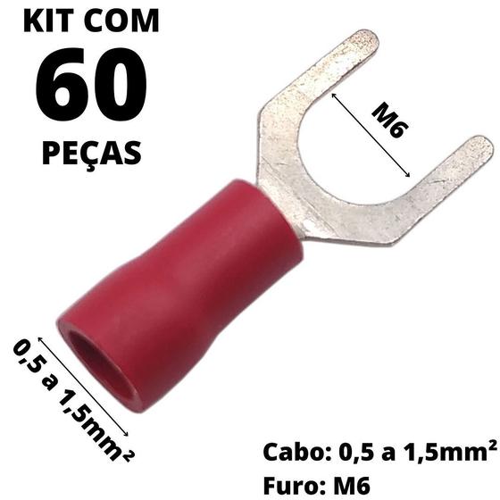 Imagem de 60un Terminal Forquilha Garfo VM 0,5-1,5mm² M6 SV1.25-6