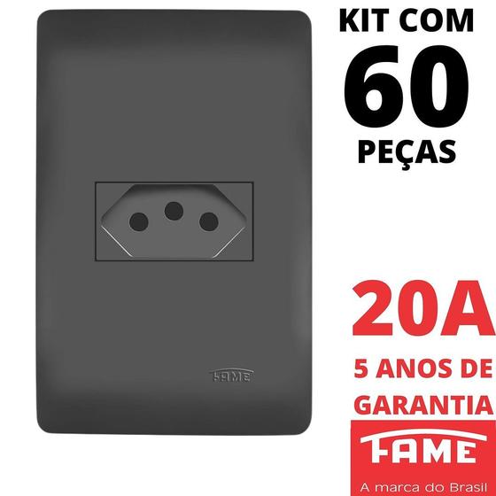 Imagem de 60un Tomada Padrão 2P+T 20A Com Placa Habitat Black FAME